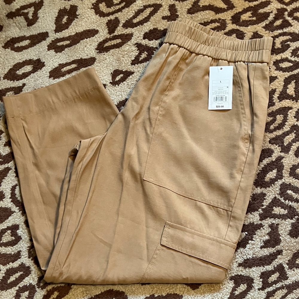 a new day Women’s Comfy Tan Cargo Pants w/ elastic waste.